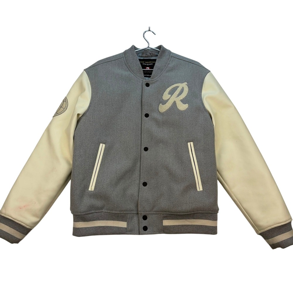 Point Zero Zero Tolerance Varsity Bomber Jacket Grey Cream Men's Large